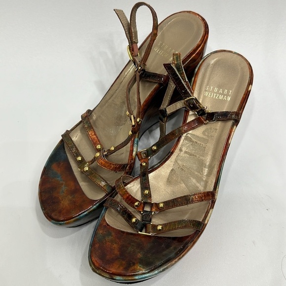Stuart Weitzman Strappy wedge sandals orange and blue size 38 - Picture 12 of 13